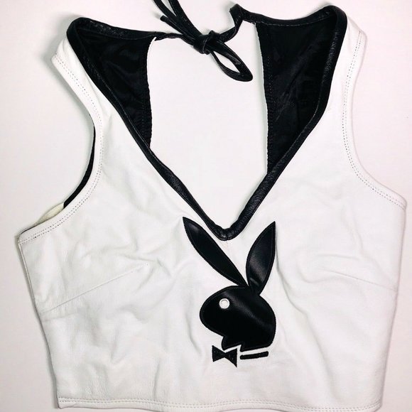 Vintage Playboy Bunny Leather Halter Top Crop - Picture 1 of 8